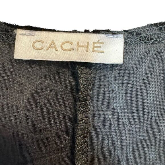 CACHE’ Size S Black Velvet Burnout Fringe Trim Kimono Whimsigoth Witchy - Picture 7 of 10